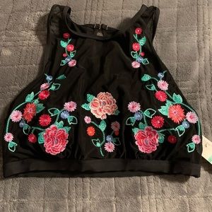 Floral embroidered Anne Cole high neck bikini top